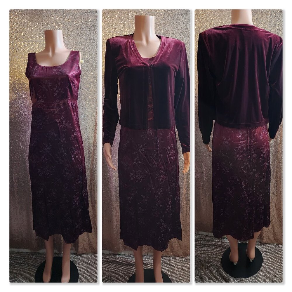 Burgundy 2 Piece Dress Set: Dress & Jacket Included